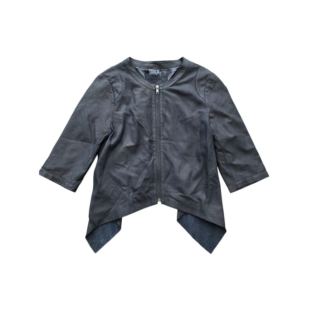 My Tribe Leather Cropped Full Zip Jacket Asymmetric Hem Small